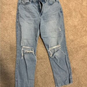 Hollister Light Blue Straight Leg Jeans with rips at the knees